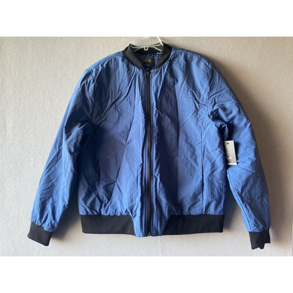 FLX Men's Jacket Medium Blue Flight Bomber Water Repellant Lightweight #2149